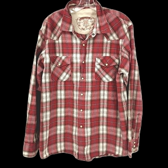 MO55ISSUE Men's L Woven Plaid Snap Button Shirt - Picture 1 of 14